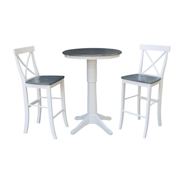 International Concepts Round 30 in Rd Pedestal Bar Ht Table, 2 X-Back Bar Ht Stools, White/Heather Gray, 30 in W, 30 in L K05-30RT-27B-S6133-2 - main